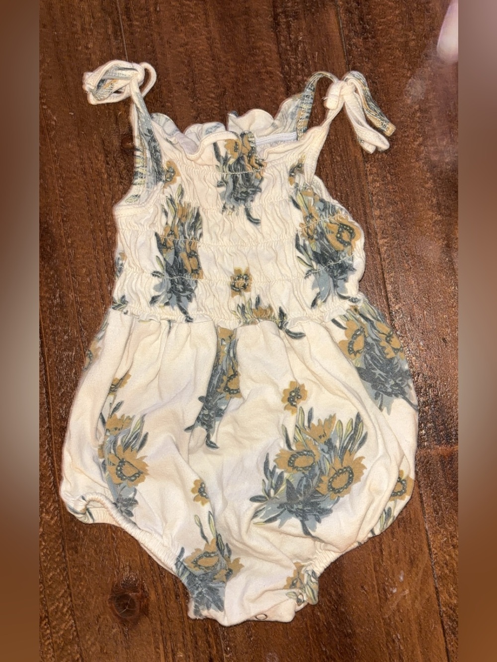 kate quinn Cream Floral Smocked Tie-Shoulder Baby Romper